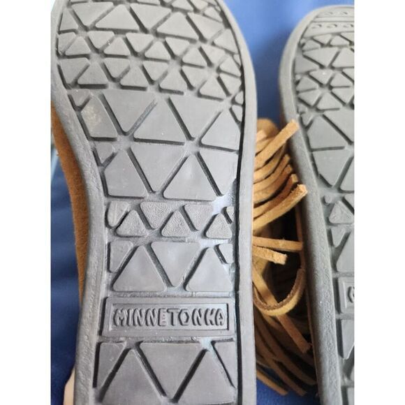 Minnetonka Women Tan Brown Suede Leather High Top Fringe Back Zipper Boots sz 9 - Picture 9 of 9